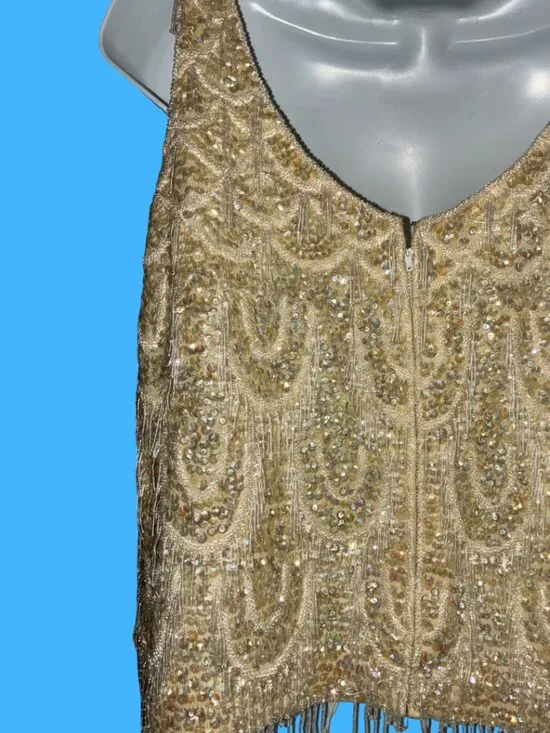 Sz.L*Thayer Sophisticates*Vintage Cream-Colored Beaded & Sequined Tank Top - Picture 7 of 8